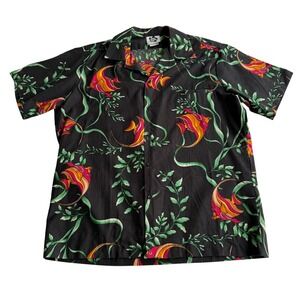 Hilo Hattie VTG Made in Hawaii 100%‎ Cotton Angel Fish Tropical Black Shirt XL